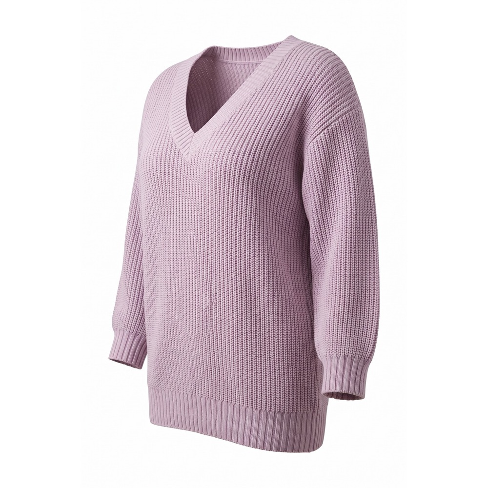 SHEIN Womens Lilac Purple V-Neck Chunky Ribbed Knit Oversized Sweater 2XL